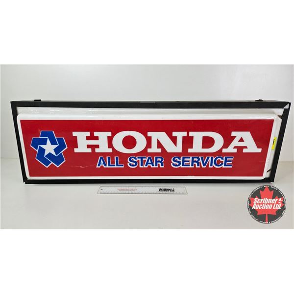 Vintage Single Sided Sign : HONDA ALL STAR SERVICE (Measures : 12"H x 37-1/2"W x 5-1/2"D) (NOTE : Le