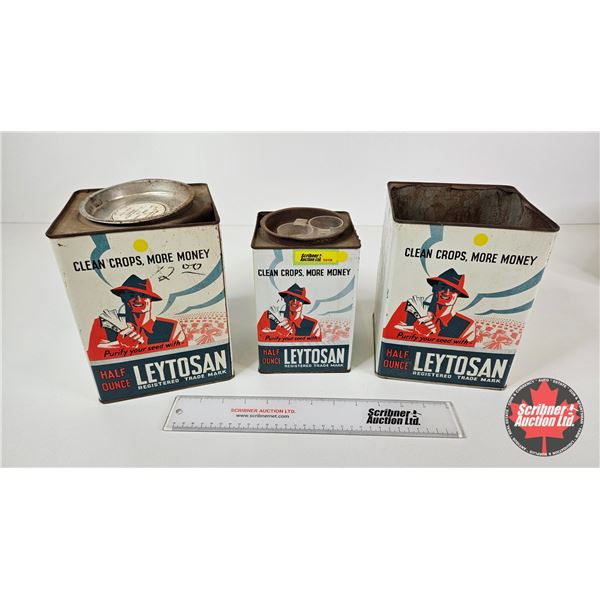 Vintage Leytosan Fungicide Tins (3) (Largest Measures : 8"H x 6"W x 6"D)