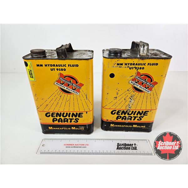 Hydraulic Fluid Cans (2) : Minneapolis-Moline (Both Measure : 10"H x 6-1/2"W x 4"Dia)