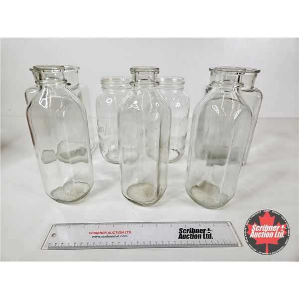 Clear Glass Grouping - Sealers (2) - Milk Bottles (3) - Canisters (2) (Tallest Measures : 10-1/2"")"