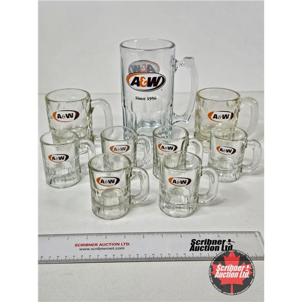 A&W Root Beer Mugs (8) (Tallest : 8")