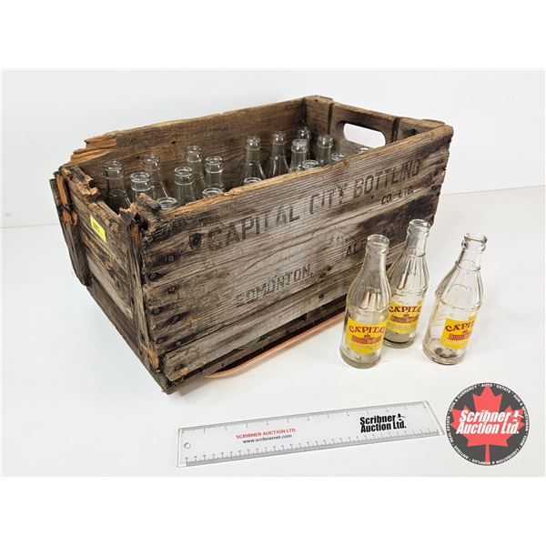 Collector Combo : Wood Crate & Bottles - Capital City Bottling City Edmonton Crate - Vintage Capital
