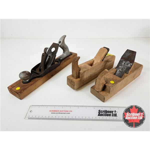 Antique Wood Planes (3)  (Longest Measures : 14-3/4"L)