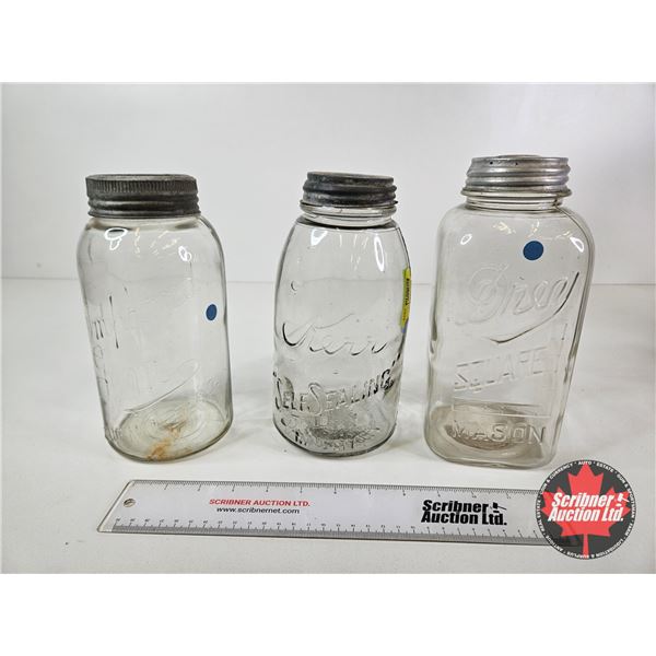 Canning Jars (3) :  - Kerr - Drey - Improved Gem (Tallest Measures : 9-1/2"H)