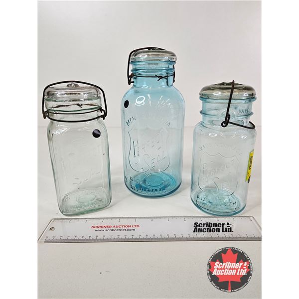Canning Jars (3) : Perfect Seal (Tallest Measures : 10"H)