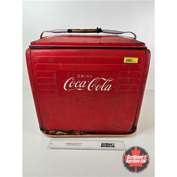 Vintage Coca-Cola Picnic Cooler (c. 1957) (Rusted Bottom) (Measures : 17"H x 17"W x 13"D)