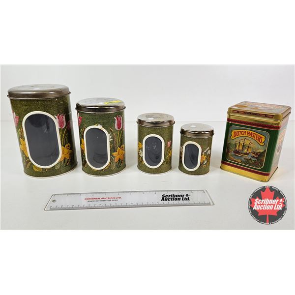 Canister Set (4) w/ Dutch Masters Tin (Largest Measures : 8"H)
