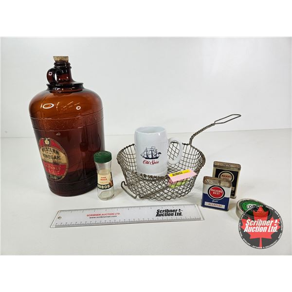 Kitchen Collector Combo : - Amber Gallon Jug - Wire Basket - Spice Tins - Shaving Mug