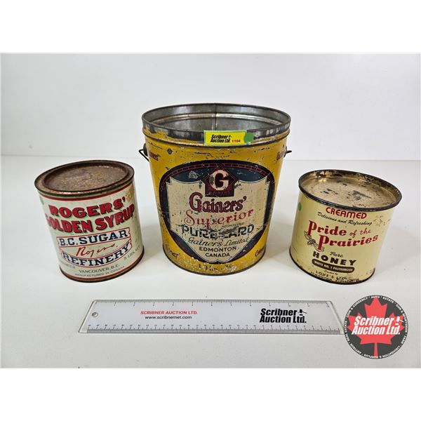 Confectionary Combo (3) : - Rogers' Golden Syrup - Pride of The Prairies Honey - Gainers' Lard Pail 