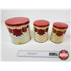 Image 1 : Colorware Canisters (3) : Roses & Diamonds (Largest Measures : 7"H x 7-1/4"Dia)