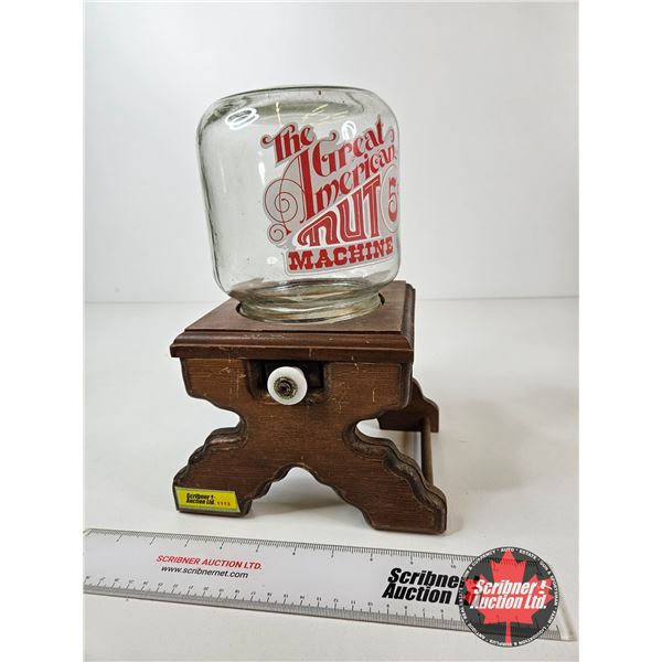 The Great American Nut Machine : Wood & Glass Dispenser (Measures :11-1/2"H)