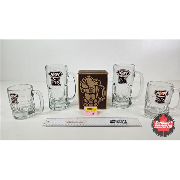 A&W Root Beer Mugs (5)  (Tallest Measures : 7"H)