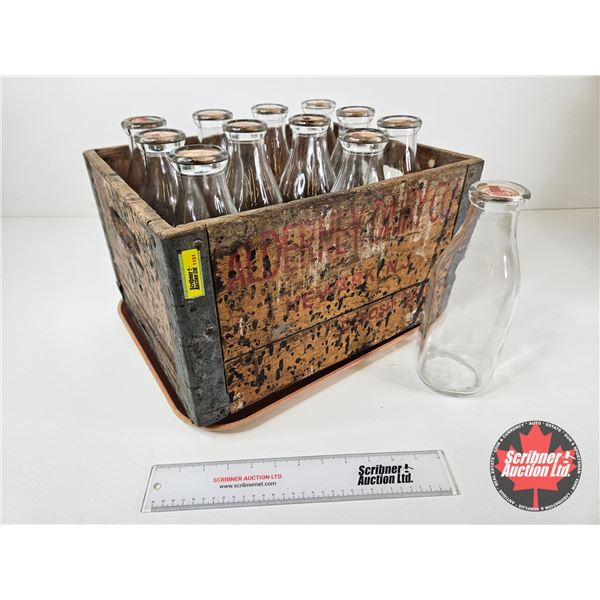Collector Combo : Alderney Dairy Co. Newark NJ Wood Crate & Milk Bottles (12) (Crate Measures : 9"H 