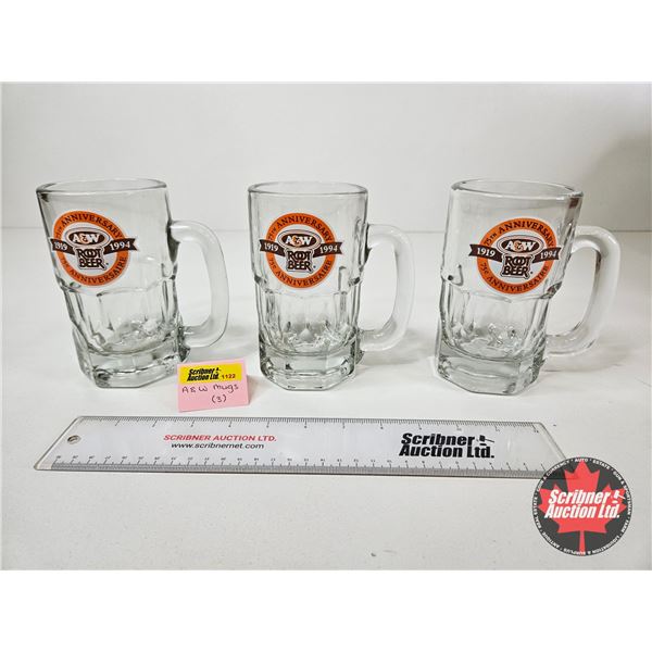 A&W Root Beer Mugs (3) : 75th Anniversary (All Measure : 5-3/4"H)