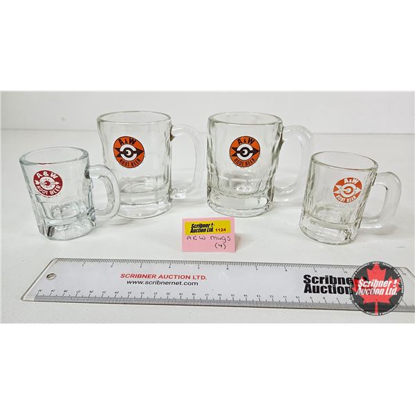 A&W Root Beer Mugs (4) :  - (2) 4-1/2"H - (2) 3"H)