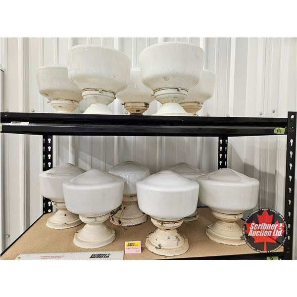 Flush Mount Ceiling Light Fixtures (11) : w/ White Milk Glass Shades (From The Wainwright Hotel) (Ea