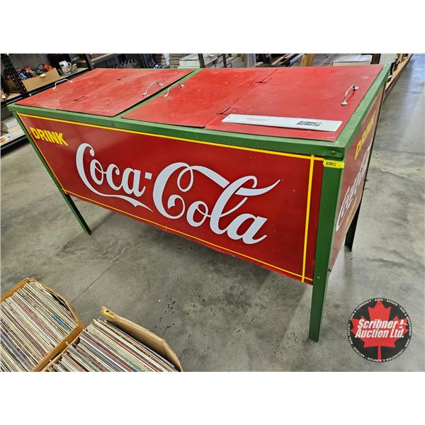 Coca-Cola Ice Chest Cooler on Legs  (NOTE : Painted & Decals) (Measures : 34"H x 60"W x 22"D)