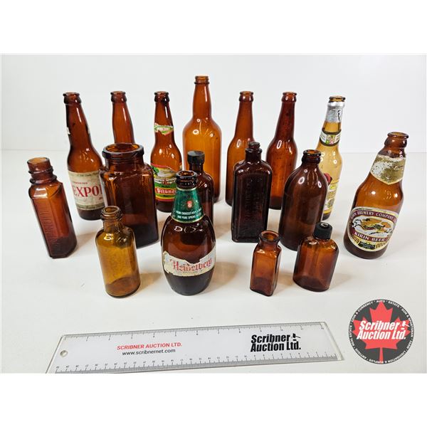 Vintage Amber Bottles (17) : - Pilsner - Pilsner Urquell - Edmonton Export - ETC!