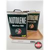 Image 1 : B/A Autolene Motor Oil Tins (2) (Both Measure : 13"H x 8-1/2"W x 5-1/2"D)