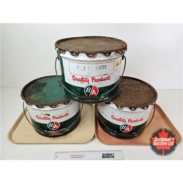 B/A Grease Pails (3) w/ Lids (All Measure : 9"H x 12"Dia)