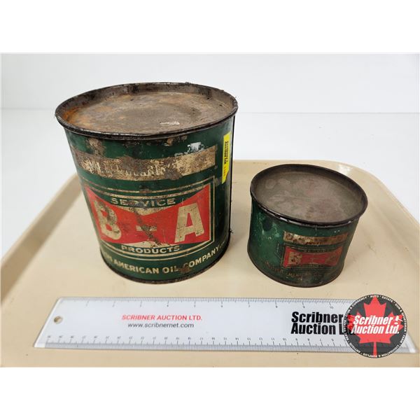 B-A Grease Tins (2) (Bow Tie) (Both Partial Full) (Largest Measure : 6-1/4"H x 6-1/4"Dia)