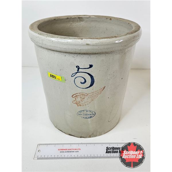 Red Wing 5 Gallon Crock  (NOTE : Hairline Crack) (Measures : 13-1/4"H x 12-1/2"Dia)