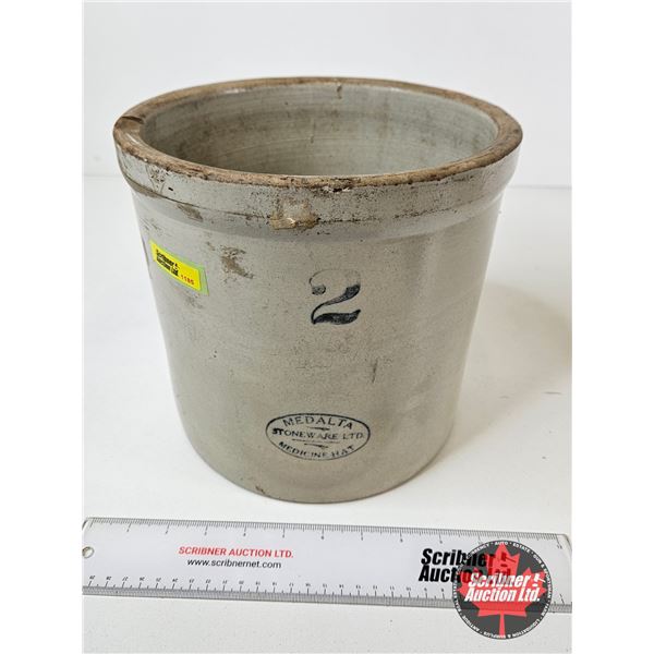 Medalta 2 Gallon Crock (Measures : 9"H x 9-1/2"Dia) (NOTE : Chip on Rim)