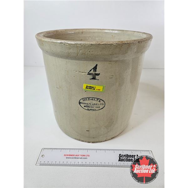 Medalta 4 Gallon Crock (Measures : 11-1/2"H x 12"Dia) (NOTE : Hairline Crack)