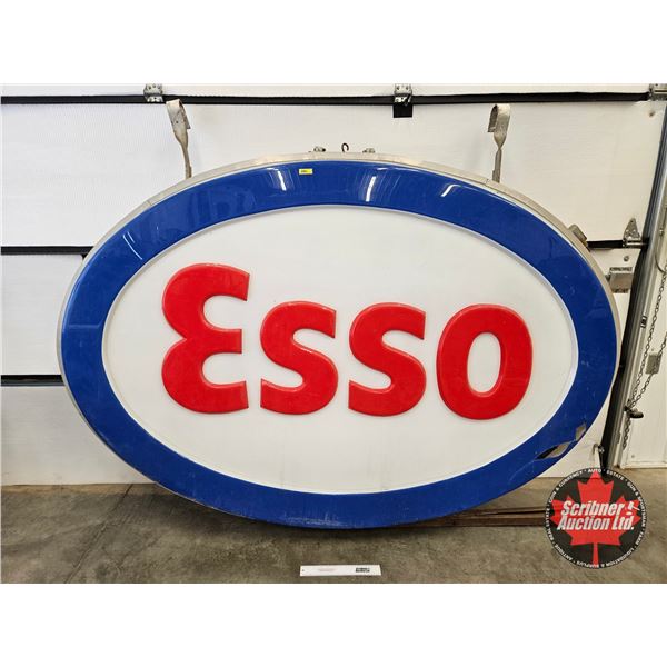 ESSO Service Station Double Sided Light Up Oval Sign w/ Frame & Hangers (Measurements Not Including 