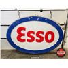 Image 1 : ESSO Service Station Double Sided Light Up Oval Sign w/ Frame & Hangers (Measurements Not Including 