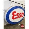 Image 2 : ESSO Service Station Double Sided Light Up Oval Sign w/ Frame & Hangers (Measurements Not Including 