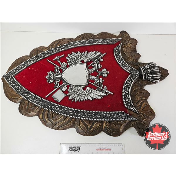 Vintage Coat of Arms Sword Holder  (Measures : 40"H x 28"D)  (NOTE : Missing Swords)