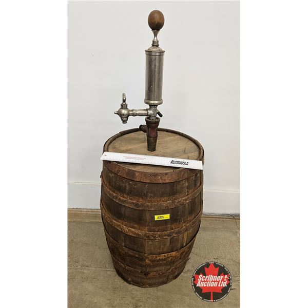 Wooden Oak Barrel w/ Pump  (Barrel Measures : 21-3/4"H)  (NOTE : Open Bottom on Barrel - Display Onl