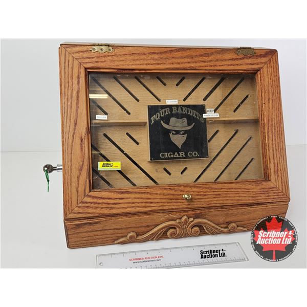 Cigar Display Humidor "Four Bandits Cigar Co." (Measures : 16"H x 20"W x 10-1/4"D)