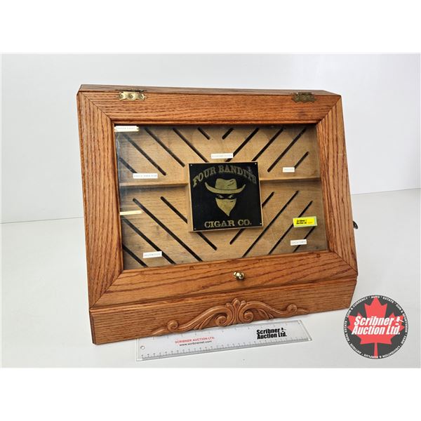 Cigar Display Humidor "Four Bandits Cigar Co." (Measures : 16"H x 20"W x 10-1/4"D)