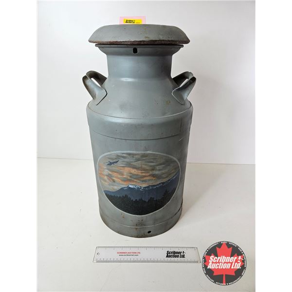 Painted Cream Can (Mountain & Bird Motif)  (Measures : 24"H)