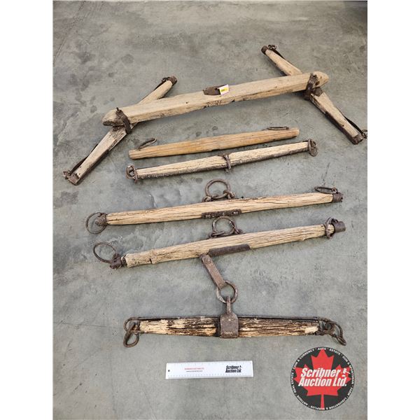 Antique Single Trees (5) & Double Tree (Double Measures : 48"W)