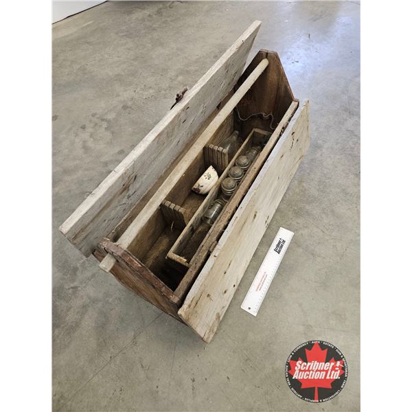 Wooden Carpenter Tool Box c/w Insulators (6)  (Measures : 18"H x 32"W x 10-1/2"D)