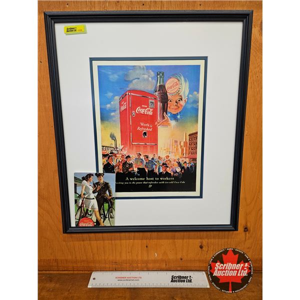 Quality Glass Framed & Double Matted Coca-Cola Magazine Ad Featuring Sprite Boy  c/w Coca-Cola Repro