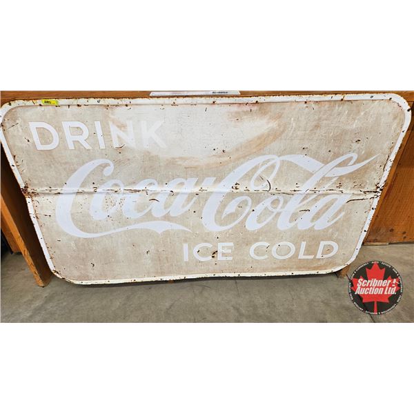 Single Sided Tin Sign : Coca-Cola "Drink Coca-Cola Ice Cold"  (Measures : 35-1/4"H x 59-1/4"W)