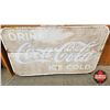 Image 1 : Single Sided Tin Sign : Coca-Cola "Drink Coca-Cola Ice Cold"  (Measures : 35-1/4"H x 59-1/4"W)