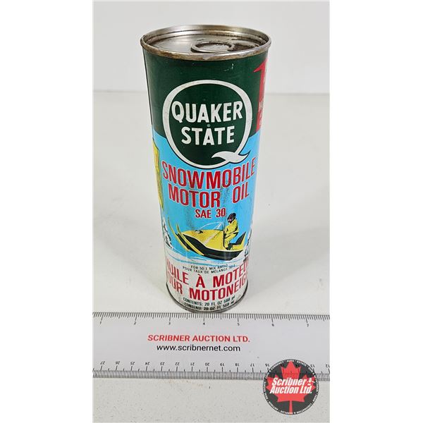 OIL CAN : Quaker State Snowmobile Motor Oil SAE 30 (Full)  (Measures : 7-1/4"H x 2-3/4"Dia)