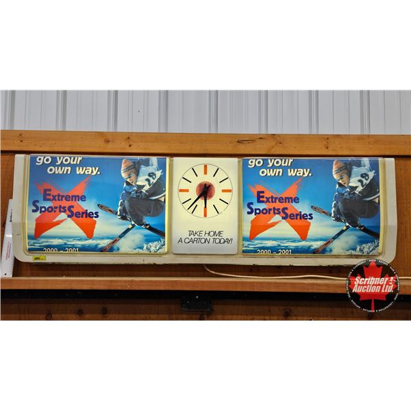 Light Up Advertising Store Clock "Take Home A Carton Today" w/Interchangeable Advertising Sides  (Me
