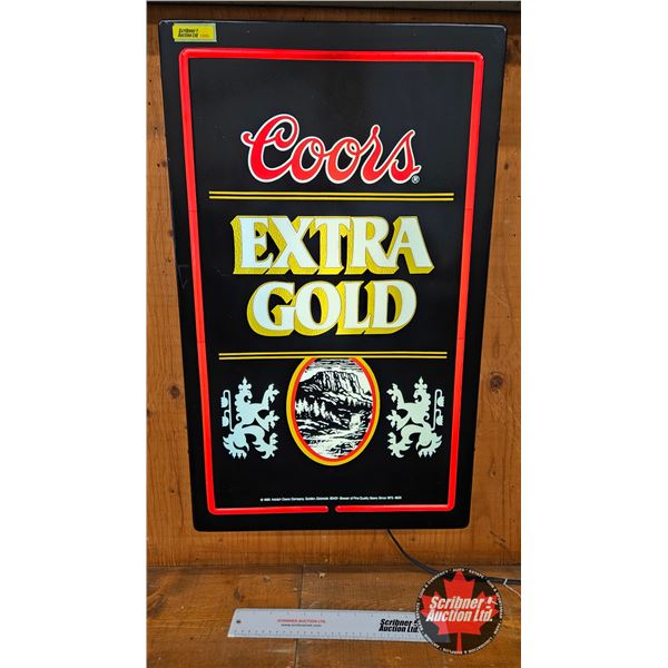 Coors Extra Gold Indoor Light Up Bar Sign  (Measures : 25-3/4"H x 15-1/2"W x 5"D)