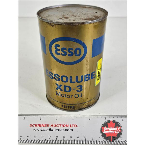 OIL CAN : Esso Essolube XD-3 Motor Oil (Full)  (Measures : 6"H x 4"Dia)