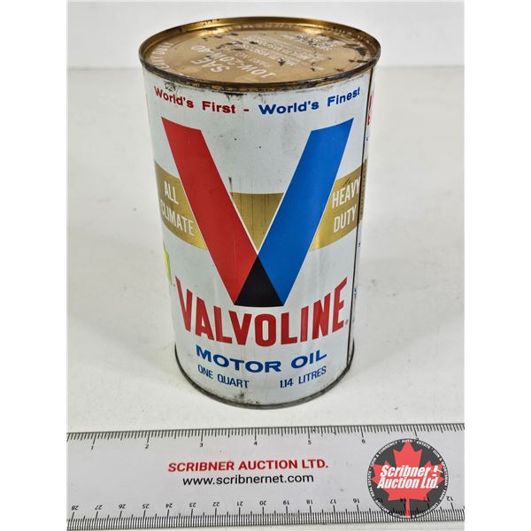 OIL CAN : Valvoline Motor Oil (Full)  (Measures : 6-1/2"H x 4"Dia)