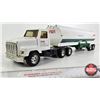 Image 1 : ERTL Pressed Steel Truck & Tanker Trailer "NASA"  (Note : Cracked Tire on Trailer & Smoke Stack Brok