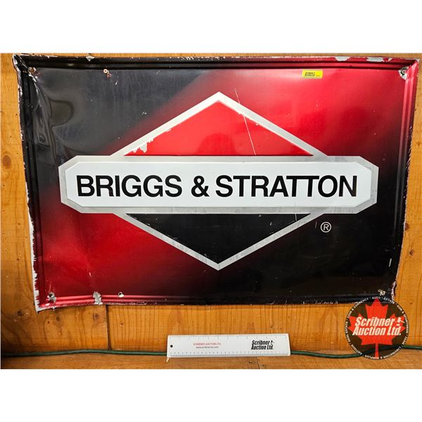 Single Sided Tin Embossed Dealer Sign : Briggs & Stratton  (Measures : 23"H x 35-1/2"W)