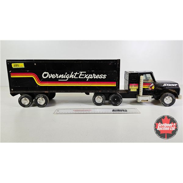 Nylint Pressed Steel Truck & Trailer "Overnight Express"  (Note : Needs TLC)  (Measures : 7-3/4"H x 