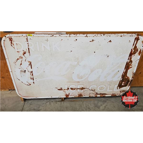 Single Sided Tin Sign : Coca-Cola "Drink Coca-Cola Ice Cold"  (Measures : 35-1/4"H x 59-1/4"W)